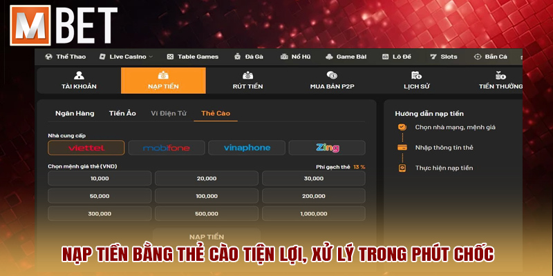 Nạp tiền bằng thẻ cào tiện lợi, xử lý trong phút chốc