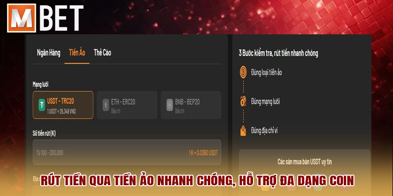 Rút tiền qua tiền ảo nhanh chóng, hỗ trợ đa dạng coin